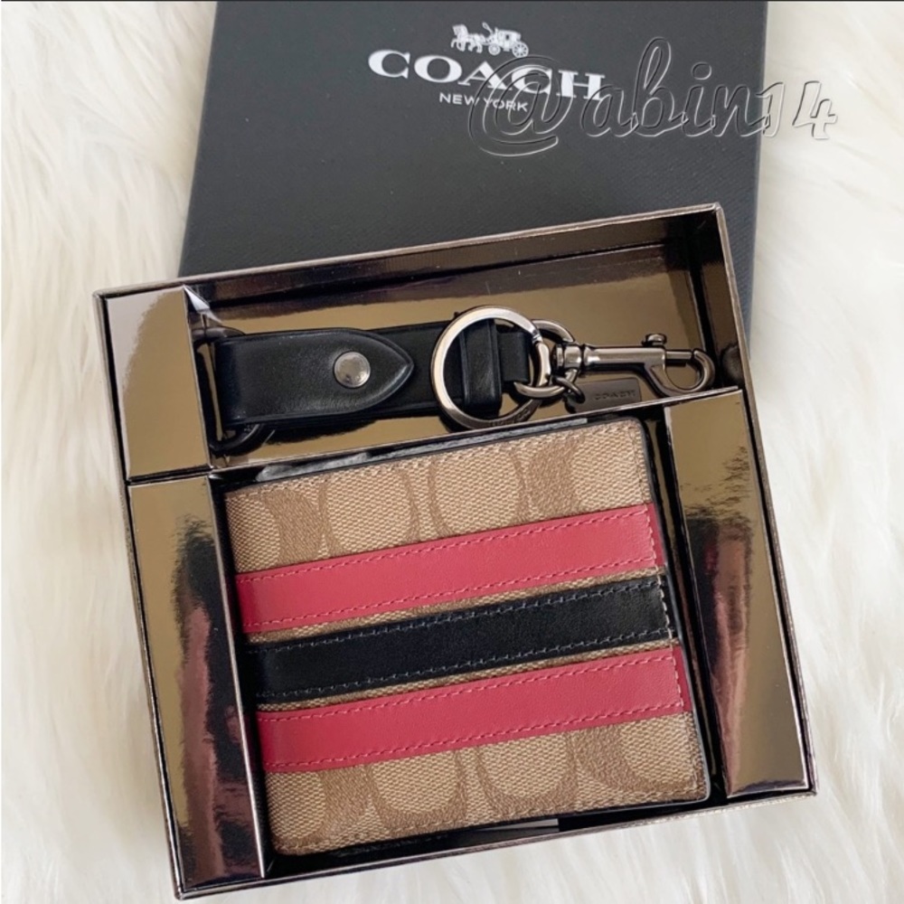 New Coach ID Billfold Wallet in Signature Leather Canvas with Key Fob Gift Box